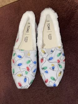  New Toms Glow Christmas Lights Fur Lined Slip Ons Women's Size 6.5 
