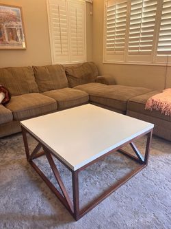 Square Coffee Table, White Top & Wood Base
