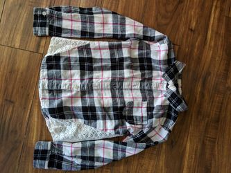 White pink plaid button up girls size 7/8