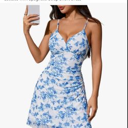Floral V Neck Cami Mini Dress 