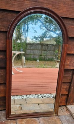 Vintage German Arch Top Wooden Frame Mirror 43” Tall x 23” Wide Beautiful Rustic Decor Project