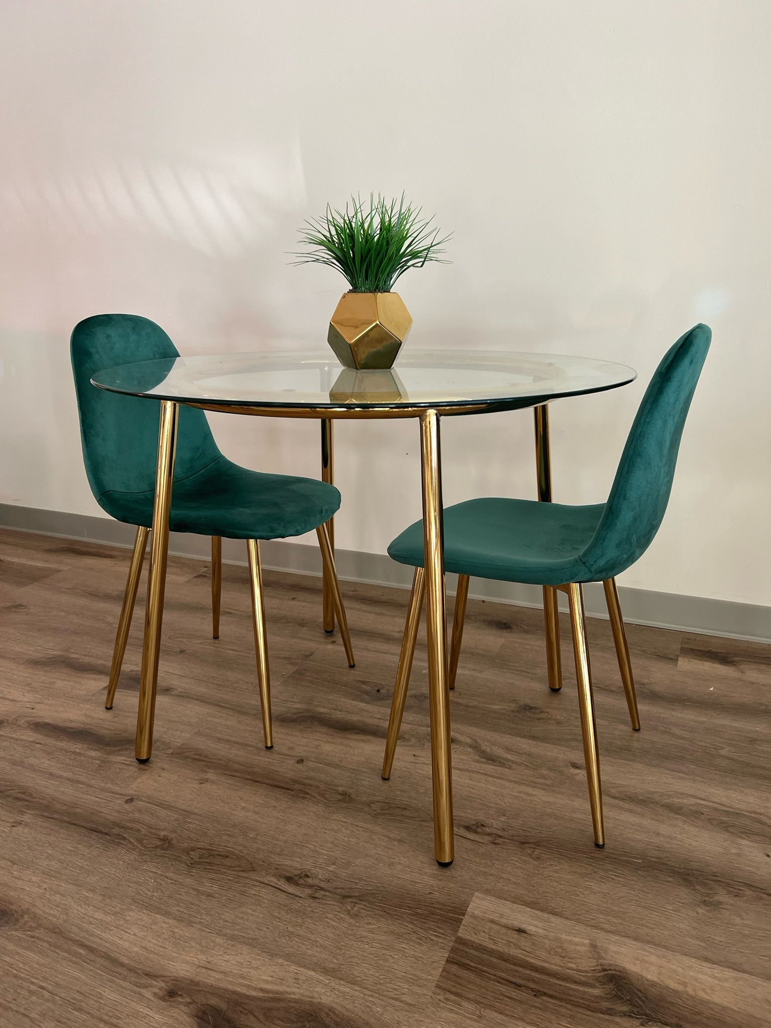 Emerald Green Gold Velvet Glass Dining Set 