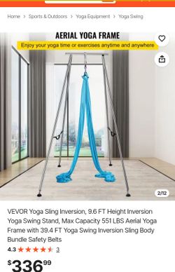 VEVOR Yoga Sling Inversion, 9.6 FT Height Inversion Yoga Swing Stand, Max Capacity 551 LBS Aerial Yoga Frame with 39.4 FT Yoga Swing Inversion Sling B