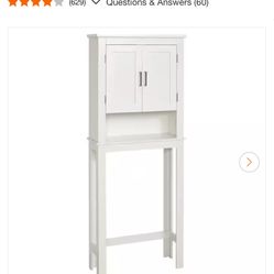 Glacier Bay Shaker 26.7 in. W x 68 in. H x 10.1 in. D White Over The Toilet Storage with Adjustable Shelves & Doors
