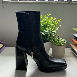 High Heeled Faux Leather Boots