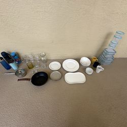 Kitchen supplies, dishes, glassware, pot and pan