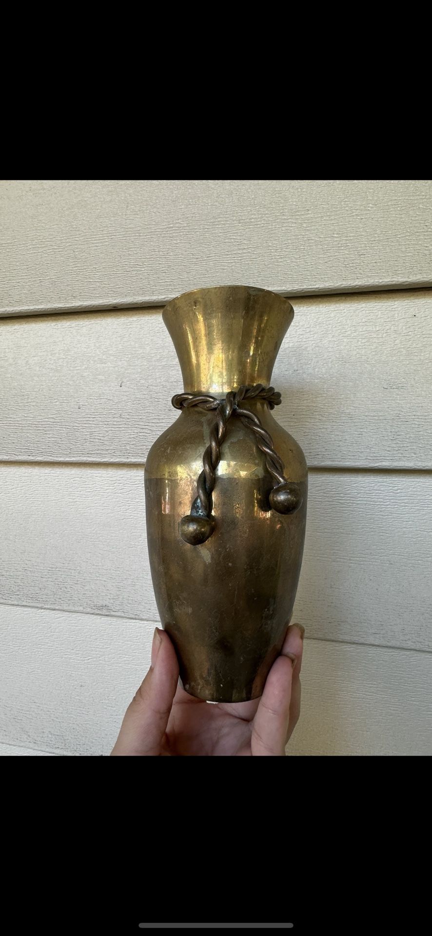 Vintage brass Vase Metal Tassels Bud Rustic Farmhouse Bouquet vase