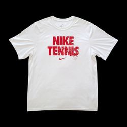 Nike Tennis Dri-FIT T-Shirt Mens XL White Red Graphic Short Sleeve Athletic Tee