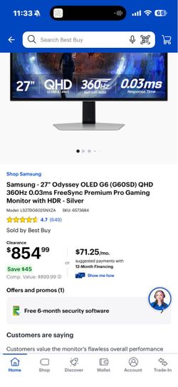 Samsung 27" Odyssey OLED G6 Gaming Monitor