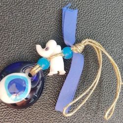 Glass Elephant & Evil Eye Hanging Ornament Handmade In Israel