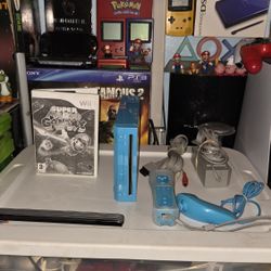 Nintendo Wii Limited Edition Blue Color With Mario Galaxy