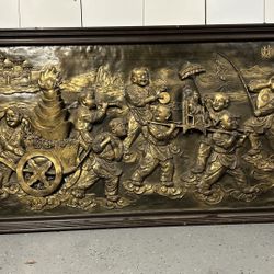 Framed Chinese Copper Bas Relief Plaque Painting