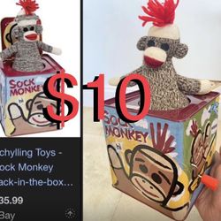 $10 Schylling Toys Sock Monkey Jack in the box music box