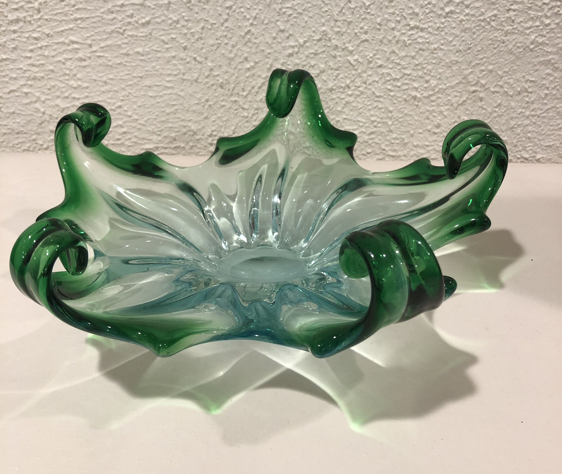 Vintage Beautiful Murano Glass Bowl Green Blue  10.50” Wide And 4” Tall