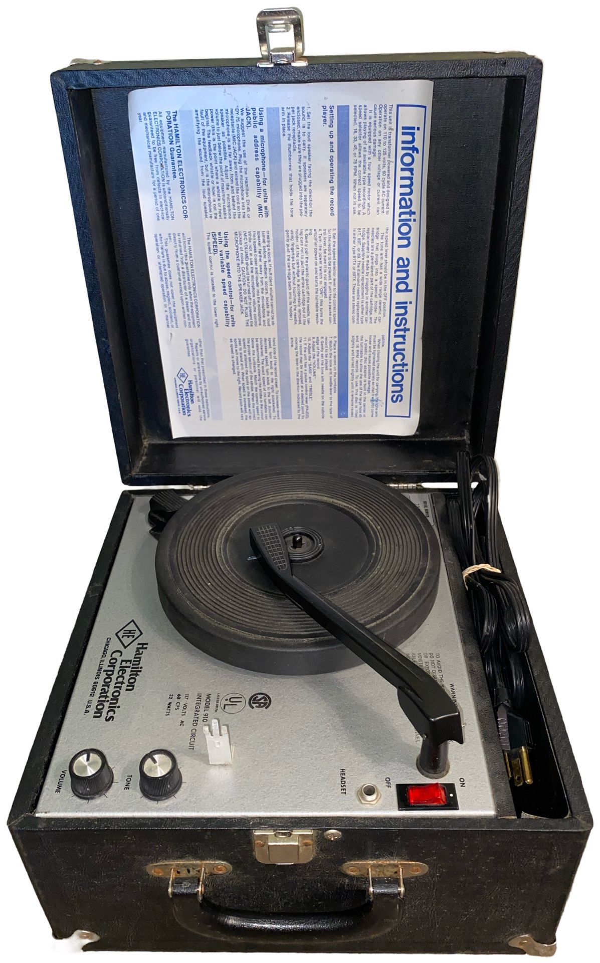 Hamilton Electronics Vintage Record Player Model 910 with Carry Case Working