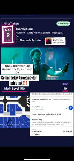 The Weeknd Tickets Row 16, Main Level 106