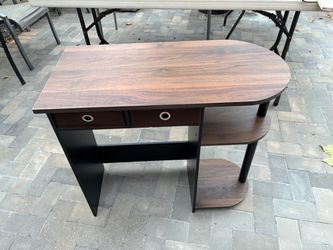 Wood Grain Desk with Drawers and Side Shelves