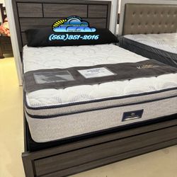 Grey & Black Squared Queen Bed Frame- Cama Gris Con Negro 