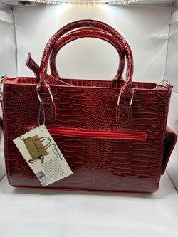 Burgundy Croc-Embossed Beverage Cooler Bag with Side Pockets