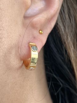 18K Yellow Gold Hoop Earrings with White Gold Accent | Cartier-Inspired Design | 2.32g