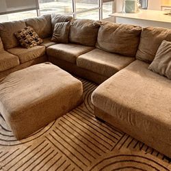Large Grey Sectional Sofa Set with Ottoman
