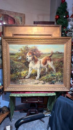 Beautiful Oreo on canvas portrait of a doggy large, signed by the artist