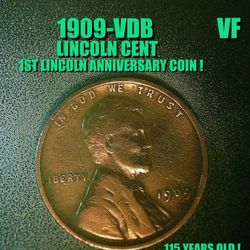 1909 VDB LINCOLN CENT 1ST LINCOLN ANNIVERSARY COIN VF AS SHOWN !