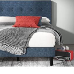 ZINUS Omkaram Upholstered Platform Bed Frame, Mattress Foundation, Wood Slat Support, No Box Spring Needed, Easy Assembly, Queen