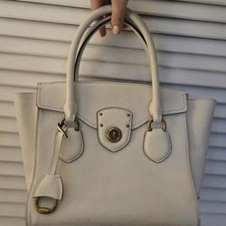 LAUREN RALPH Lauren white Tote Woman Handbag Genuine Leather White