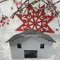 Farmhouse White Metal House Tea Light Candle Holder 