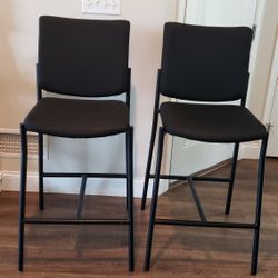 Black Bar Stools 29" Seat-Height, 2 Chairs, Polyester