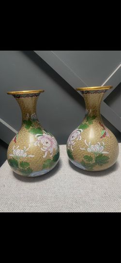 Pair of Diehua Brand Vintage Chinese Cloisonne Enamel Vase
