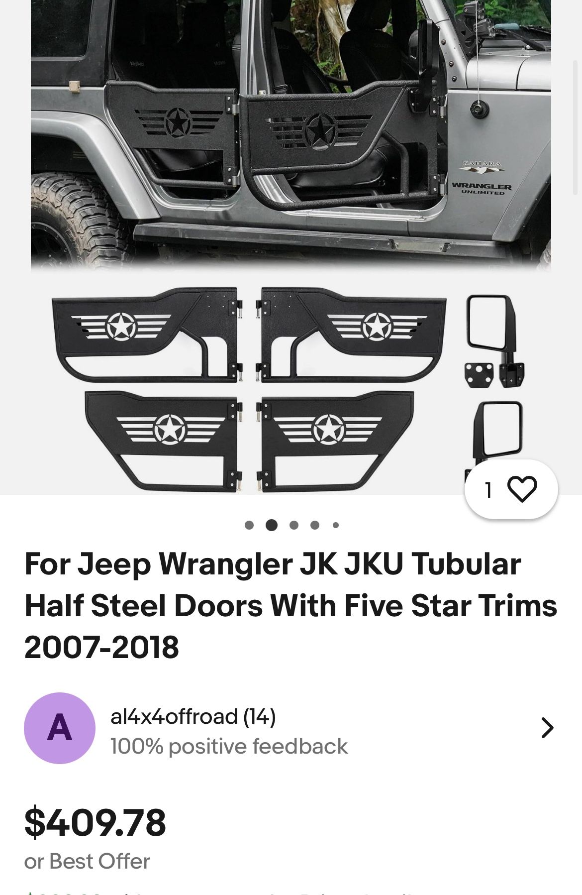 Set Of Tubular Doors With Side Mirrors Fit Jeep Wrangler JK