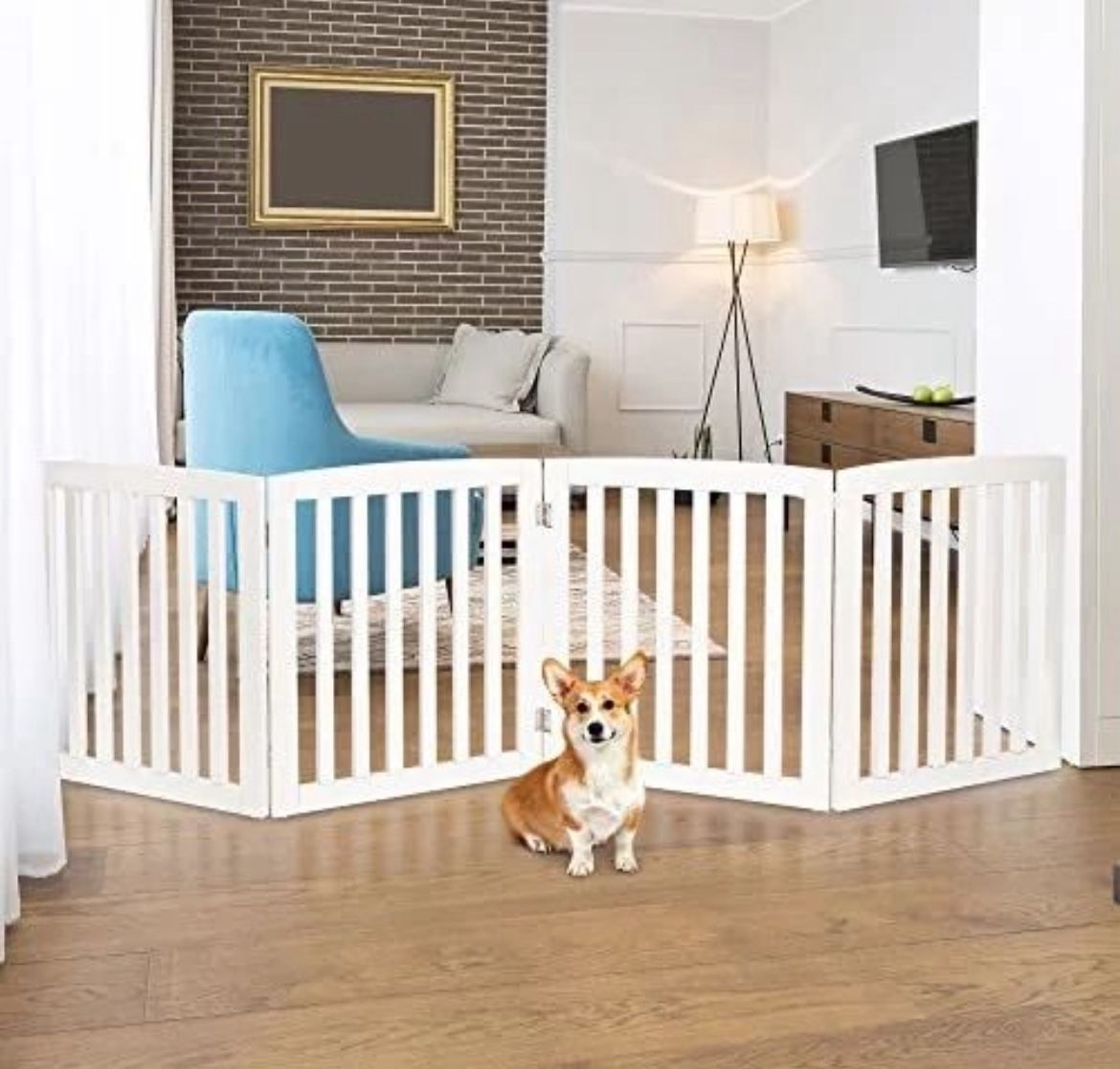 Freestanding Pet Gate for Dogs - 4 Panels Indoor Foldable Dog Fence for Stairs, Hallways, or Doorway