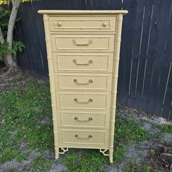Vintage faux bamboo Hollywood regency style Thomasville allegro lingerie chest skinny tall dresser