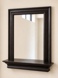 Dark Wood Wall Mirror with Built-In Display Ledge / Shelf (2.4' x 2')