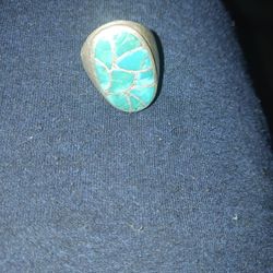 Vintage Zuni (1960s) Sterling Silver Ring with Channel Inlaid Natural Turquoise.