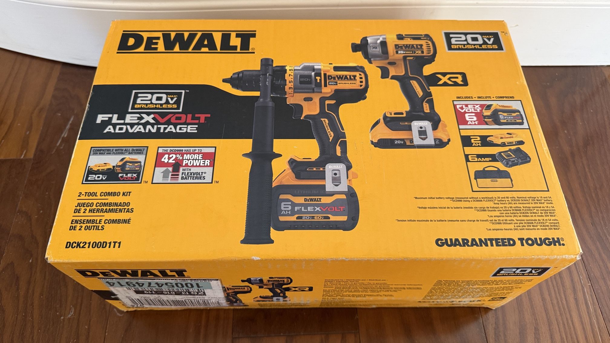 DEWALT DCK2100D1T1 20V MAX* Brushless Cordless 2-Tool Kit Including Hammer Drill/Driver with FLEXVOLT ADVANTAGE™