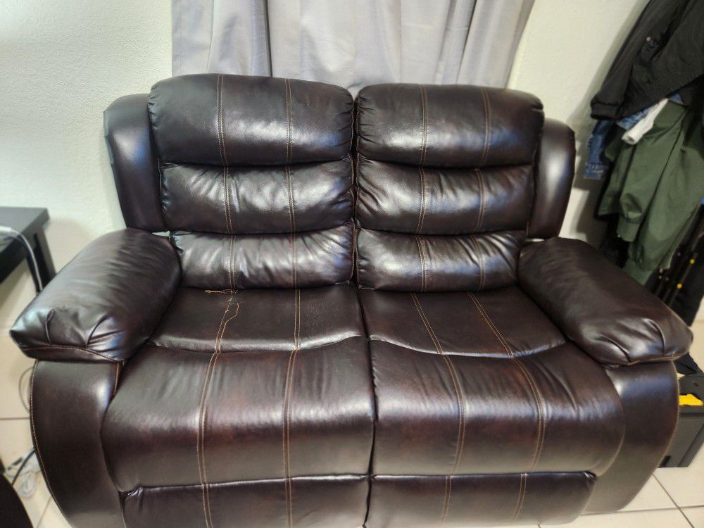 Faux Leather Loveseat And Recliner Sofa