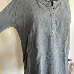 James Perse Women's Size 1 V Neck button, tunic, Top Blouse gray Viscose/linen blend 