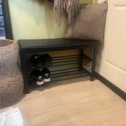 Black Entryway Bench with Shoe Storage – Padded Seat – 32”