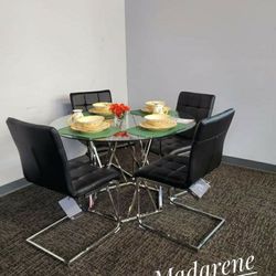 Round Glass Table With 4 Chairs Dining Set 💛No Needed Credit Check 💛 $39 Down Payment with Financing2045