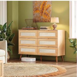6-Drawer Rattan Wood Dresser