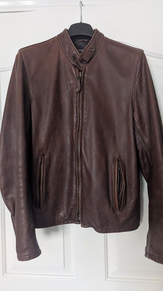 Schott 654VN Brown Vintage Cowhide Cafe Racer Leather Jacket
