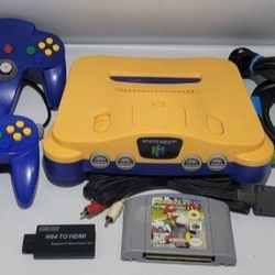 Blue And Yellow N64 With Mario Kart 