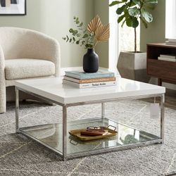 Modern Minimalism: White & Chrome Square Coffee Table