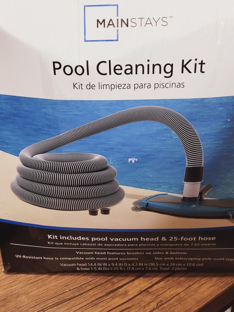 Mainstays 2pc Pool Cleaning Kit Include 25FT Hose and Vacuum Head