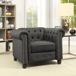 GLAM CHESTERFIELD INSPO GRAY FABRIC ARM CHAIR - SILLA