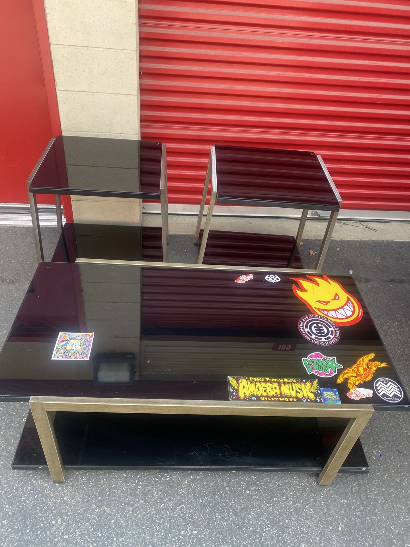 Glass & Silver with 2 Matching Side Tables
