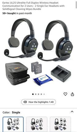Eartec UL2S Ultralite Full Duplex Wireless Headset Communication for 2 Users